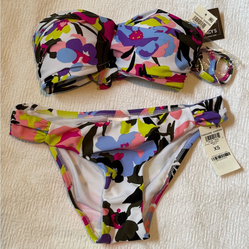 Bar III Floral Bandeau Bikini Set XS